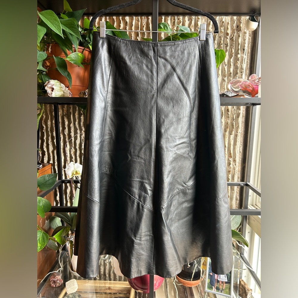Della Roufogali Vintage black leather skirt Size 12 - Picture 2 of 8